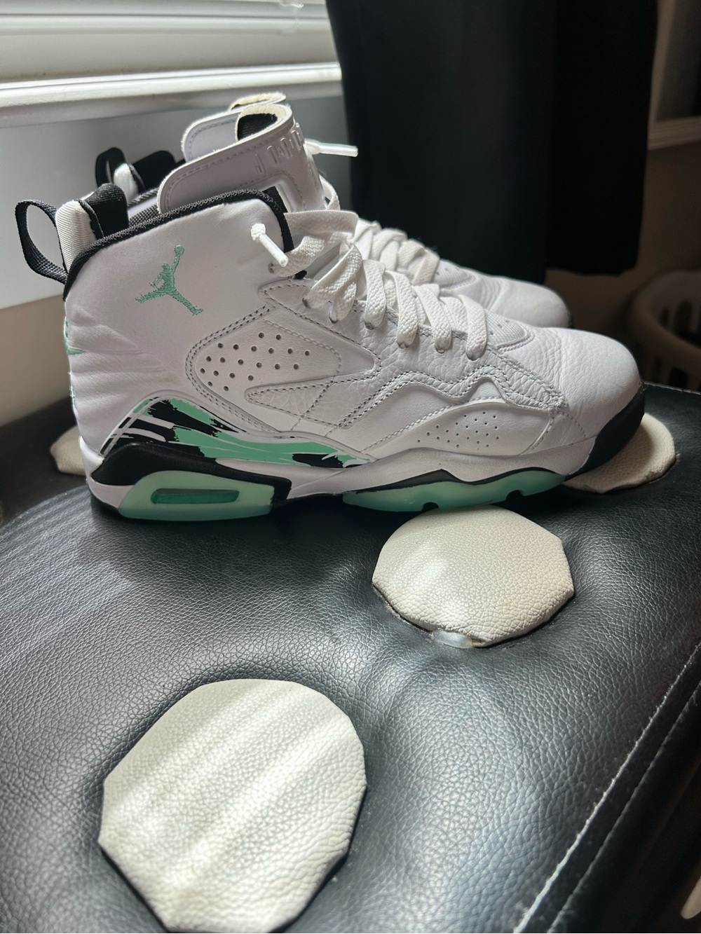 Jordan White & Mint Green High-Top Basketball Sneakers